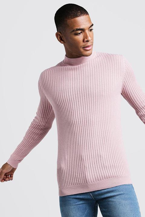 Top Côtelé À Manches Longues Et Col Roulé Homme - Vieux Rose - L, Vieux Rose