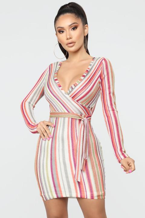 My Colorful Life Stripe Midi Dress - White Combo