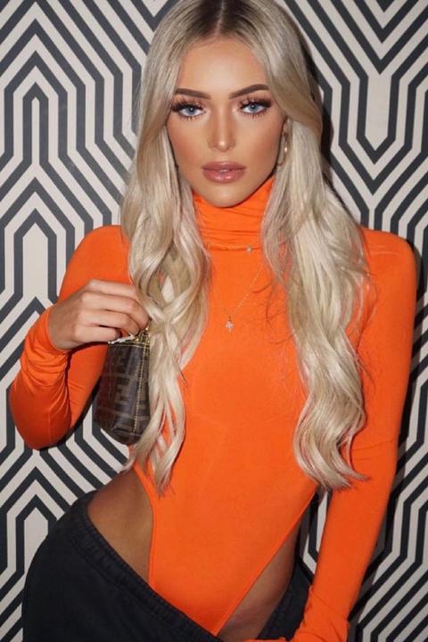 Orange High Neck Long Sleeve High Leg Bodysuit - Shyona