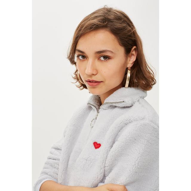 heart embroidered zip funnel sweatshirt