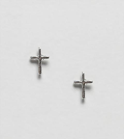 Pendientes De Botón De Plata De Ley Con Diseño De Cruz De Kingsley Ryan