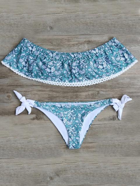 Bikini Imbottito Stampato Fiori Piccoli Con Spalle Scoperte