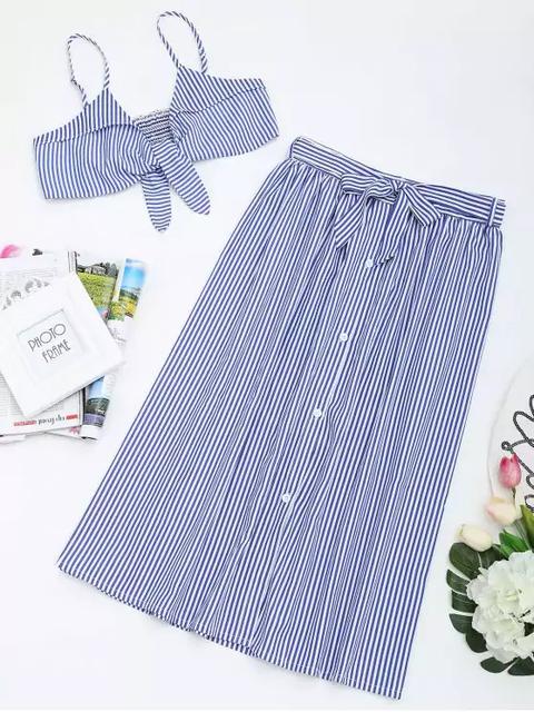 Juego De Falda A Rayas Y Top De Tirantes De Cami Blue