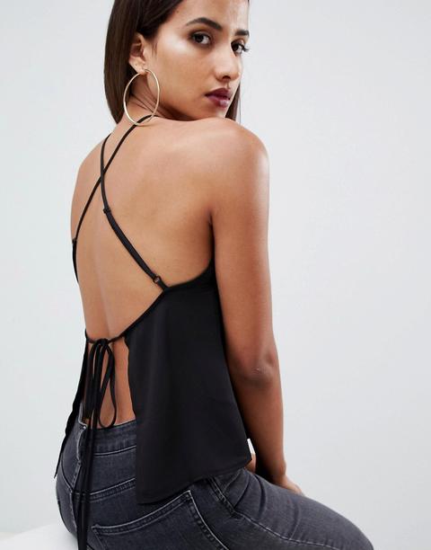 Asos Design - Canotta Con Collo Alto E Allacciatura Sul Retro - Nero