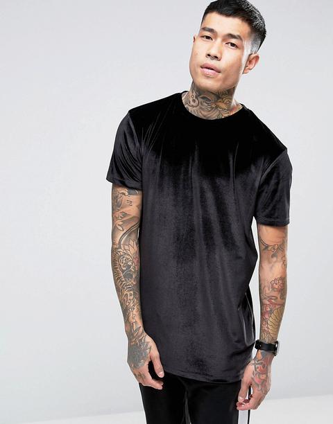 Asos - T-shirt Lunga In Velour Nera - Nero