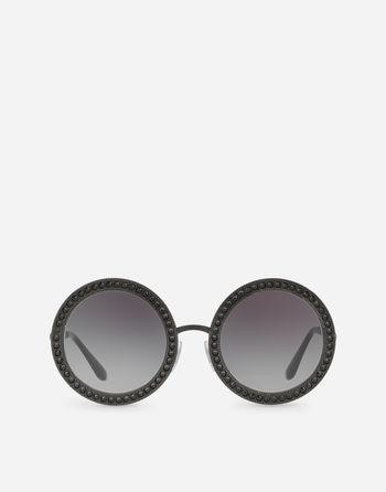 Round Metal Sunglasses With Crystal Details