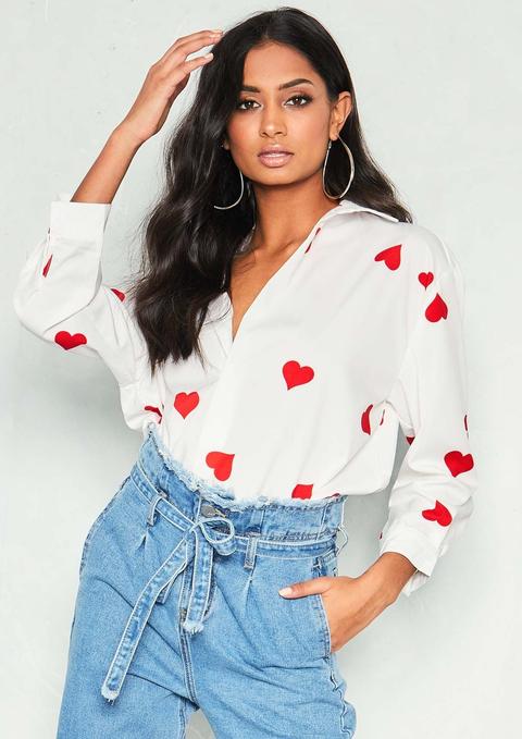 Nina White Love Heart Wrap Shirt