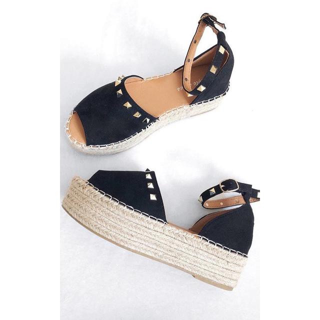 tan studded espadrille flatform sandals
