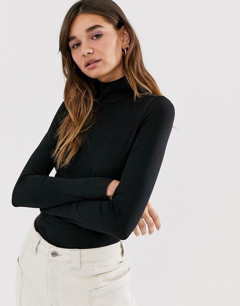 Monki Roll Neck Jersey Top In Black