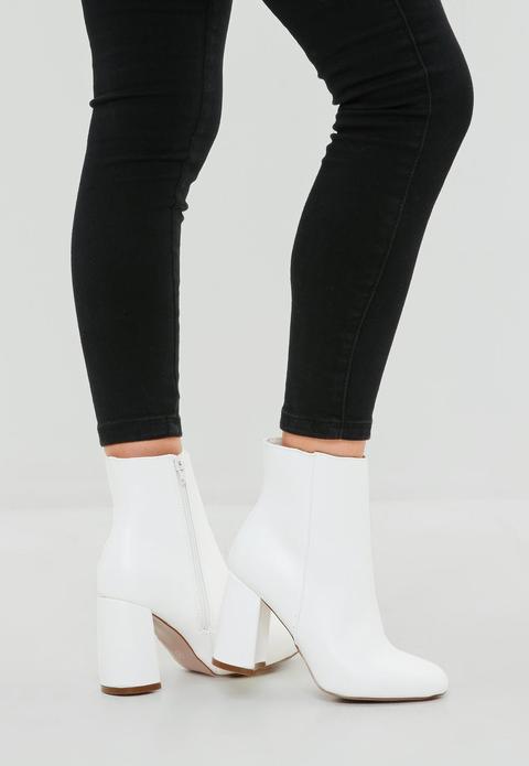 White Round Toe Ankle Boot, White