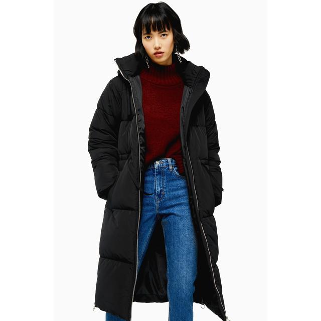 topshop black longline puffer jacket