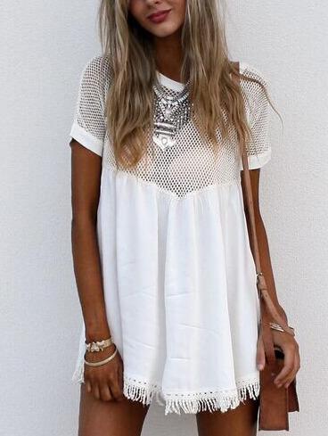 Sports Mesh Insert Fringe Dress