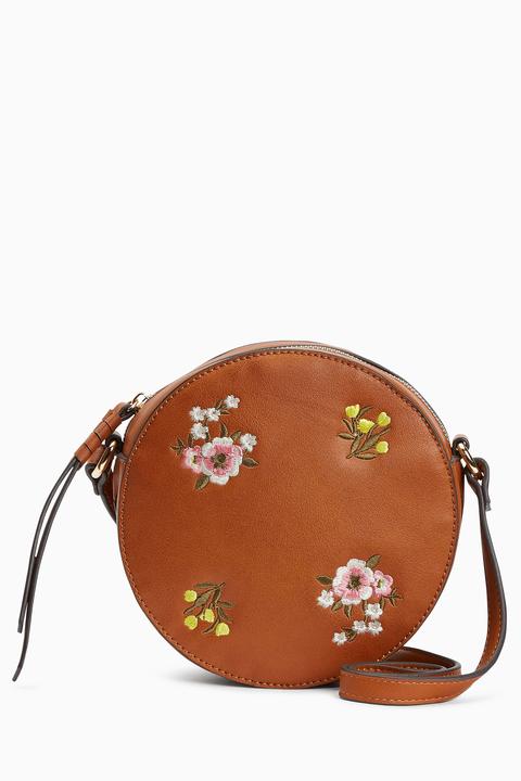 Tan Embroidered Circle Bag