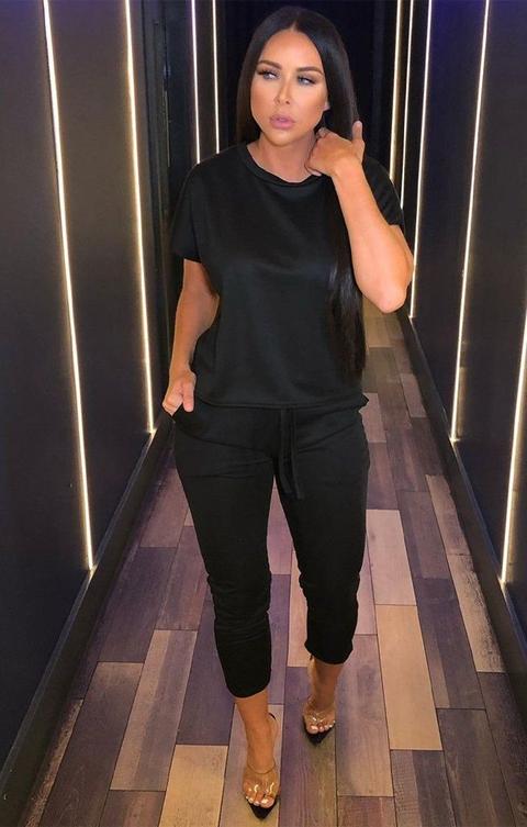 Black Short Sleeve Boxy Loungewear Set - Lacy