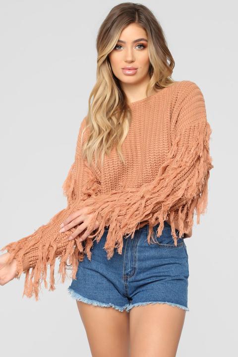 Denise Fringe Sweater - Mocha