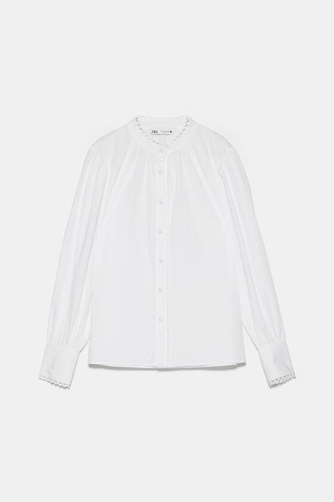 Poplin Shirt With Scalloped Trims