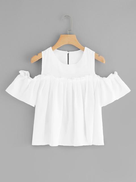 Open Shoulder Frill Trim Solid Top