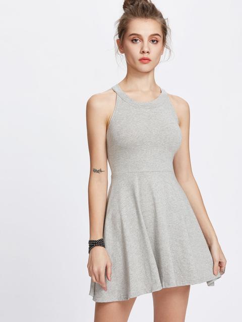 Gray Halter A-line Dress Flare