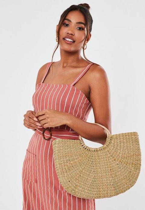 Tan Raffia Oversized Half Moon Bag, Tan