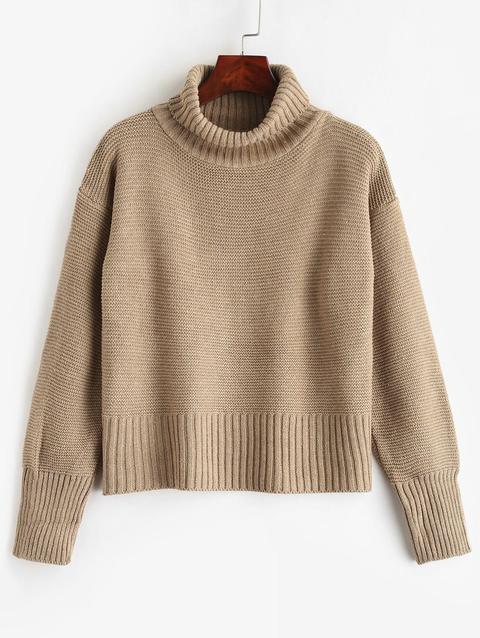 Maglione Pullover In Tinta Unita Con Collo Alto Camel Brown