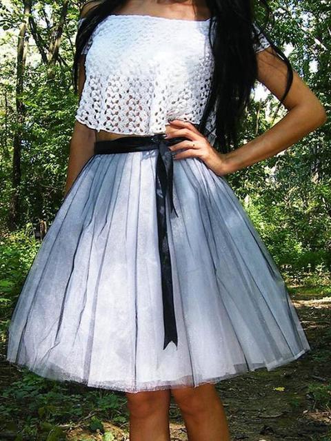 Gonna Granata Tulle Vita Alta Tutu Festa Di Ritorno A Casa Elegante Midi Elegante Bianco-nero