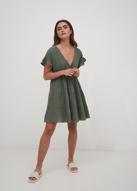 Vestido Mezcla Lino Verde