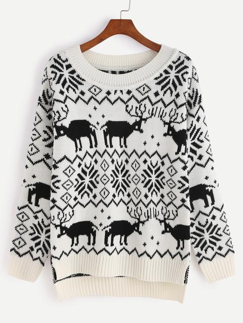 Maglione Di Natale Asimmetrico Nero Bianco