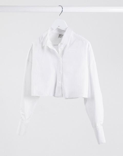 Asos Design Cropped Shirt With Raw Hem In White