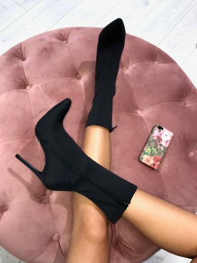 Angel Black Stiletto Pointed Ankle Boots