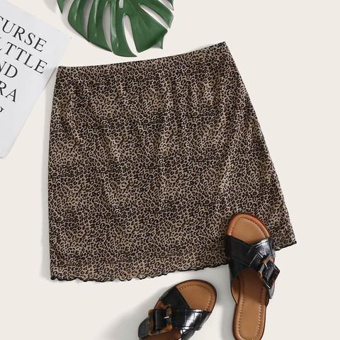 Lettuce Hem Leopard Mesh Skirt