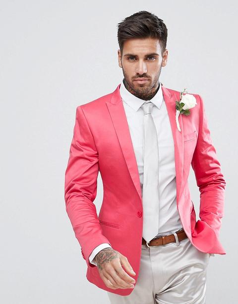 Asos Wedding - Blazer Super Skinny Rosa In Rasatello Di Cotone - Rosa