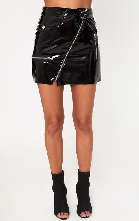 Black Vinyl Biker Mini Skirt