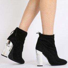 Halo Marble Effect Heel Ankle Boots In Black Faux Suede