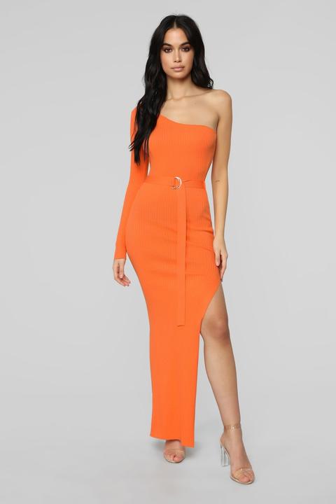 Shoulder Sweater Dress - Neon Orange 