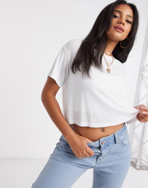Camiseta Blanca Corta De Canalé De Corte Recto De Asos Design-blanco
