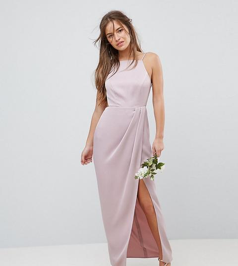 Vestido Largo Con Espalda Con Tirantes Y Parte Delantera Drapeada De Asos Design Petite