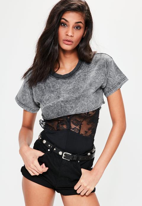 Grey Extreme Washed Crop Top