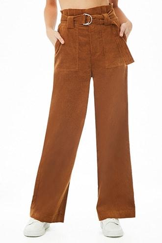 Forever 21 Corduroy Paperbag Pants , Chestnut