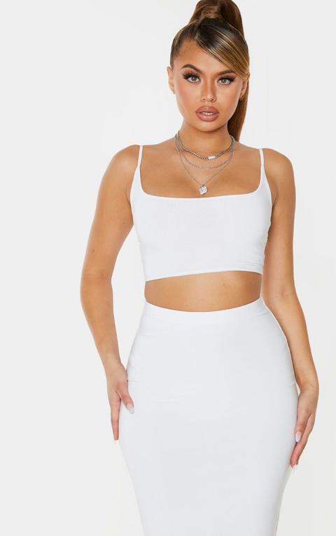 White Slinky Strappy Crop Top