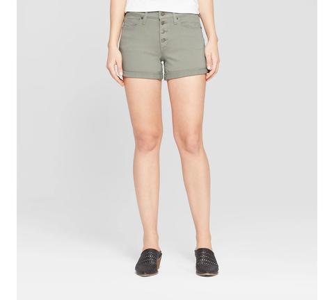 Women's High-rise Button Fly Double Cuff Jean Shorts - Universal Thread™ Olive