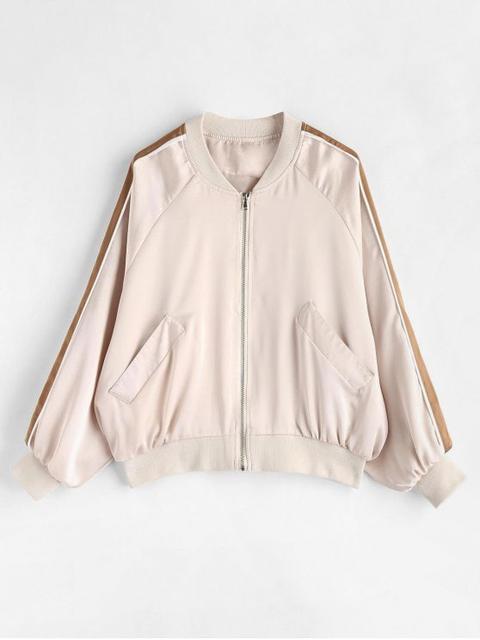 Raglan Sleeve Zipper Bomber Jacket Warm White