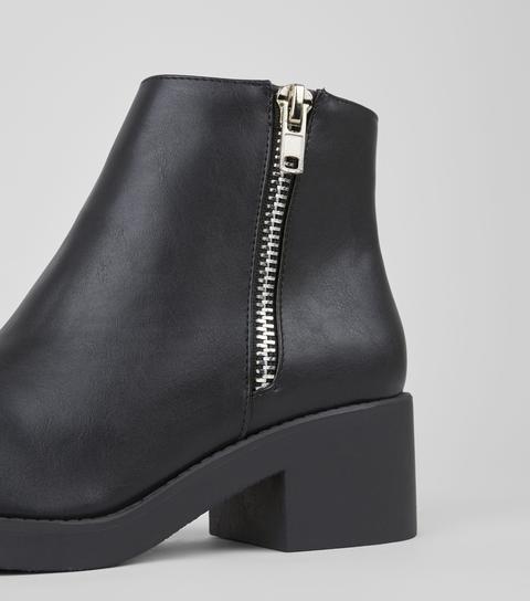 Wide Fit Black Side Zip Chunky Boots