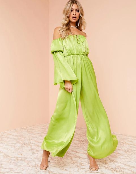 Mono Largo De Pernera Ancha Extremo En Color Lima Luxe De Asos Design-verde