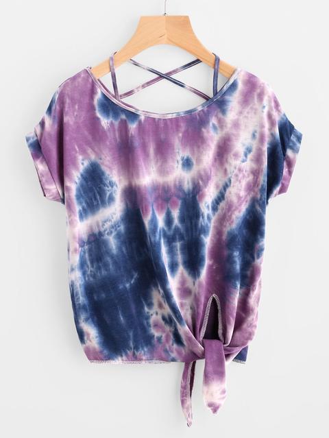 Knot Front Crisscross Tie Dye Tee