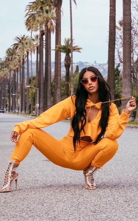 Shape Orange Crop Open Neck Hoodie
