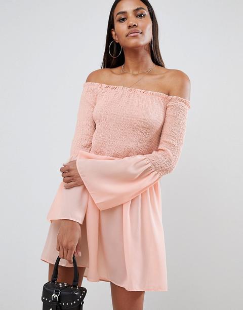 Missguided - Vestito Svasato Con Scollo Alla Bardot - Rosa