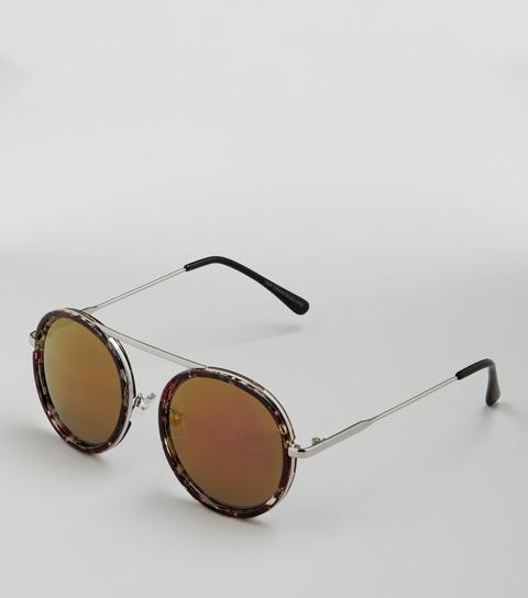 Brown Tortoiseshell Round Mirrored Sunglasses