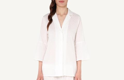 Camicia Manica 3/4 In Cotone Plumetis