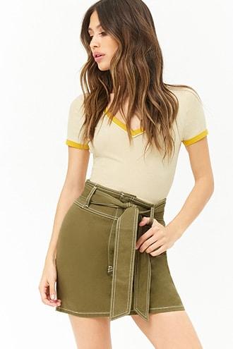 Forever 21 High-waist Denim Mini Skirt , Olive