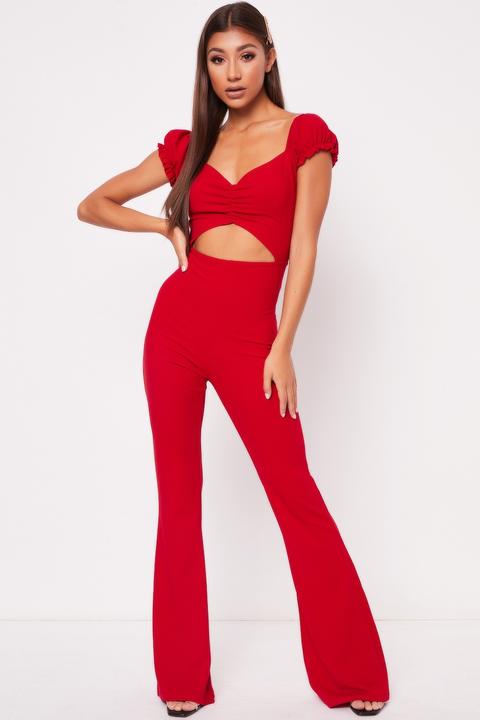 Davina Red Milkmaid Cut Out Jumpsuit